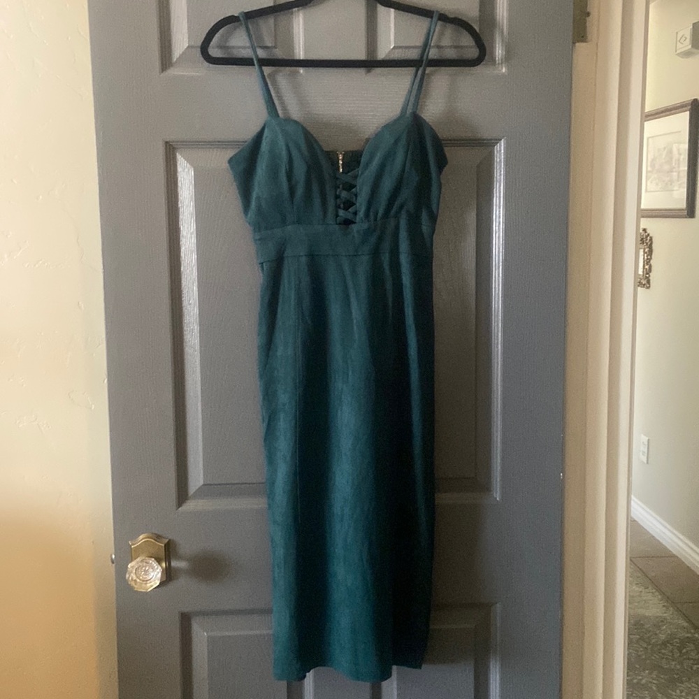 Green suede cutout dress